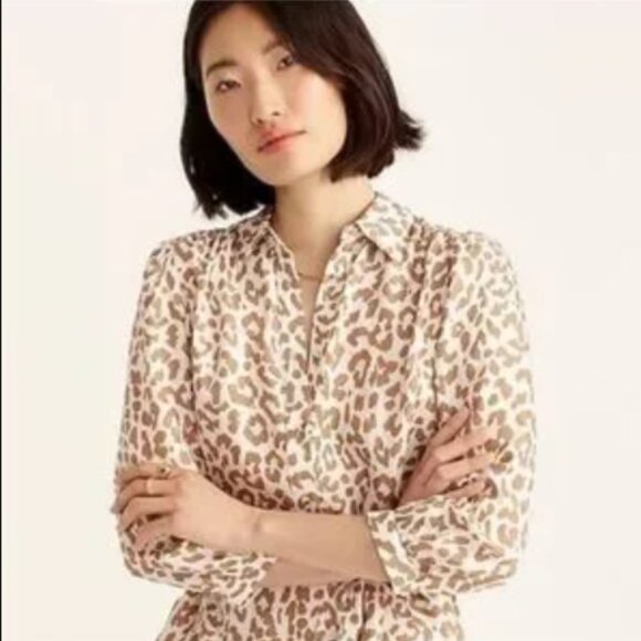J.Crew Tie Waist Shirt Dress in Leopard Print - Size 0 - Picture 11 of 11
